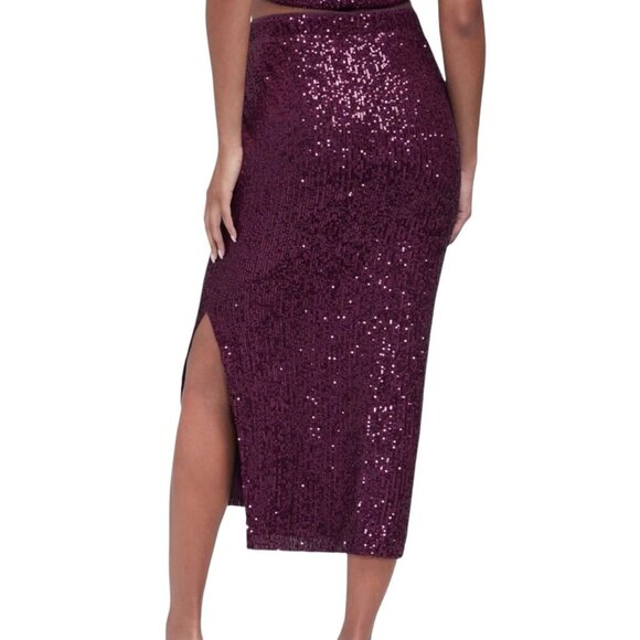 Wildfox Armidale Midi Length Skirt Dark Purple Sequin Size L Fitted Bling - Picture 3 of 12